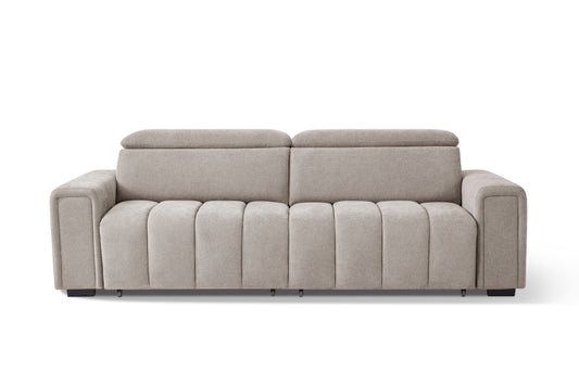 Molly three-seat electric sofa bed with segmented cushions and upright backrests
