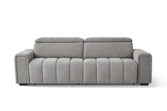 Molly three-seat electric sofa bed with gray upholstery and segmented seat cushions