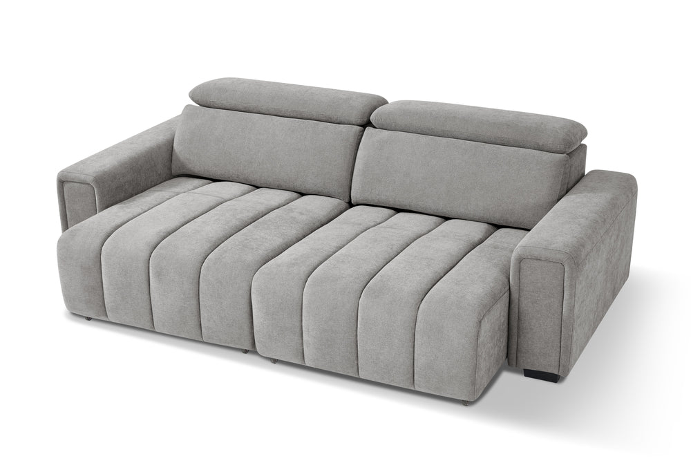 Gray electric sofa bed with both seat sections extended forward
