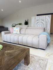 Molly three-seat electric sofa bed with upright backrests and segmented cushions