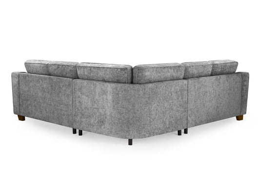 Nebraska corner sofa, showing its gray fabric back and low support feet