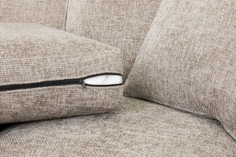 Sofa seat cushion with a zipper and removable cover in beige woven fabric
