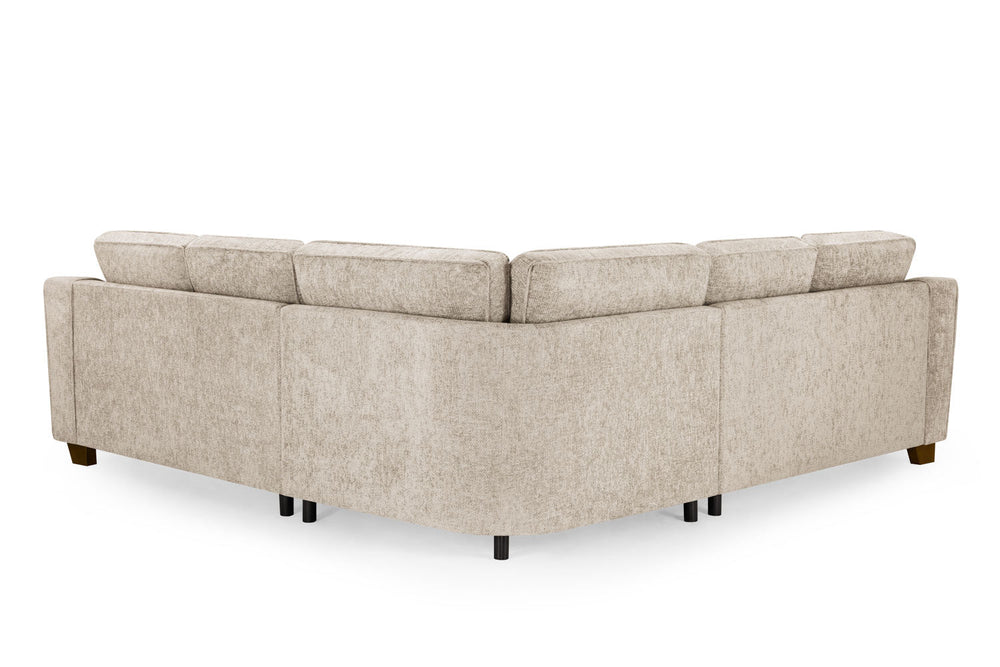 Nebraska corner sofa viewed from the back, showing upholstered panels and support legs