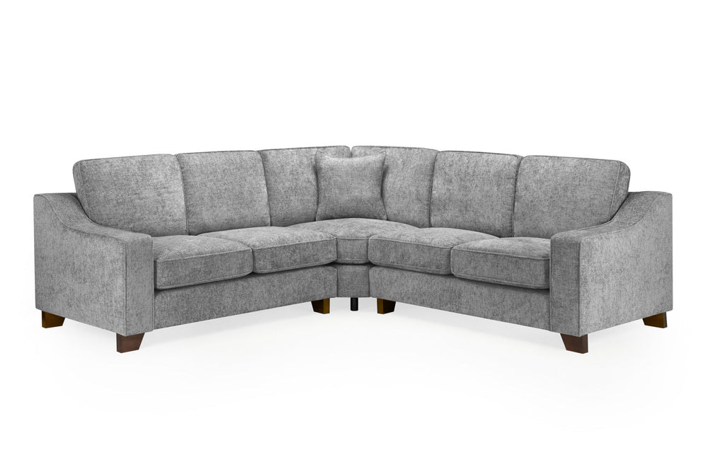 Nebraska gray fabric corner sofa with plush cushions and dark wood feet