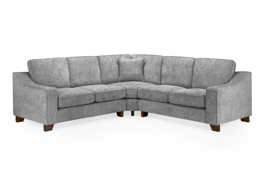 Nebraska gray fabric corner sofa with plush cushions and dark wood feet