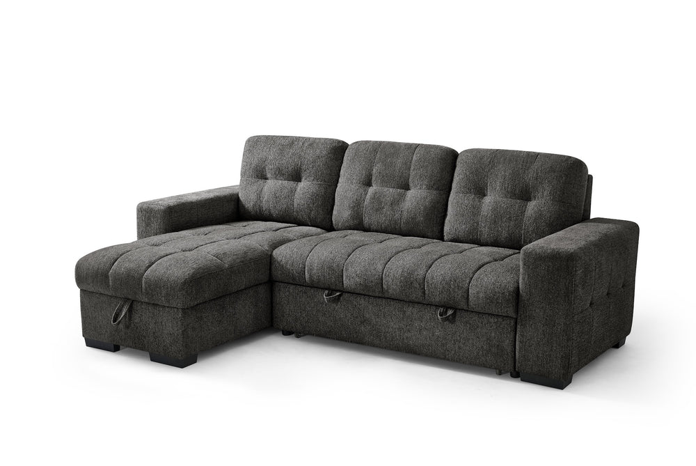 Palermo gray sectional sofa bed with chaise and tufted back cushions