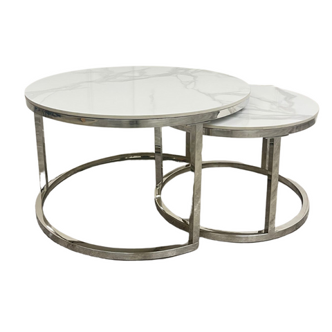 Cato Nest of 2 Short Round Coffee Silver Tables