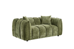 Venice two-seat sofa in olive green textured fabric, with rounded arms and segmented cushions