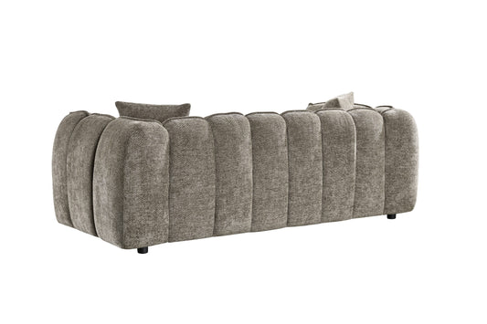 Venice sofa back with vertical padded channels and short black feet