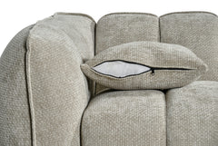 Venice sofa cushion detail with a zipper and removable gray woven cover