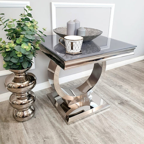 Arriana Grey Glass Lamp Table