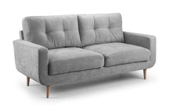 Aurora gray three-seat sofa with tufted back cushions and tapered wooden legs