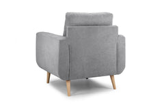 Aurora armchair rear view with upholstered back and tapered wood legs