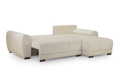 Azzuro cream sofa bed opened into a bed with extended seat cushions