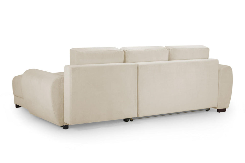 Azzuro cream sofa bed viewed from the back, showing its upholstered rear panels