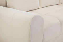 Azzuro cream sofa bed close-up of the rounded armrest and padded seat