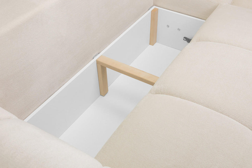 Azzuro sofa bed with an open storage compartment beneath the seat