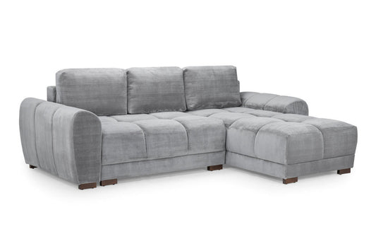 Azzuro Universal Sofa Bed in grey, shown as a sectional with a chaise and three back cushions