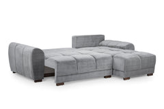 Grey Azzuro Universal Sofa Bed opened into a bed with a chaise section