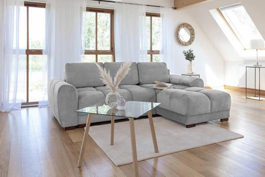 Grey Azzuro Universal Sofa Bed with chaise and plush segmented cushions