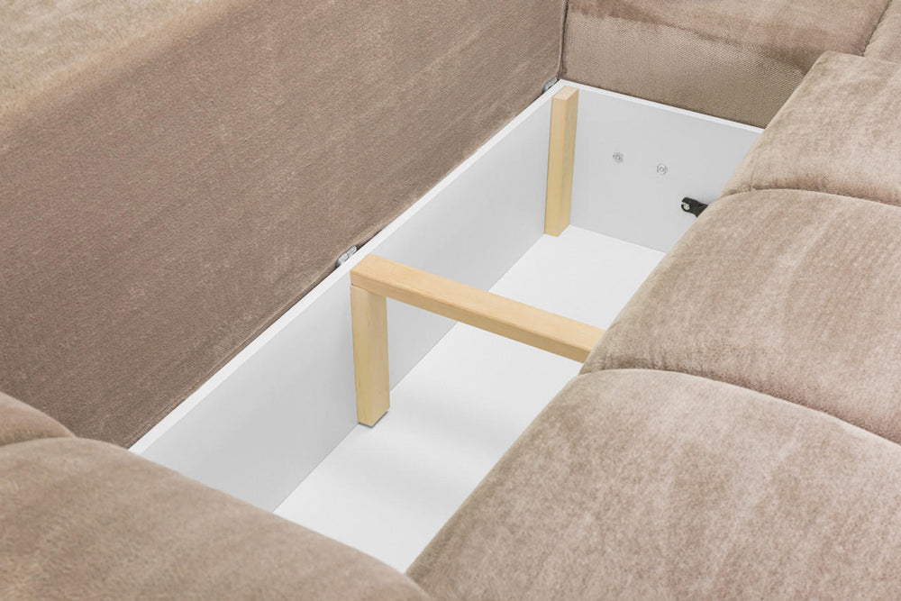 Azzuro Universal Sofa Bed with the seat lifted to reveal its internal storage compartment