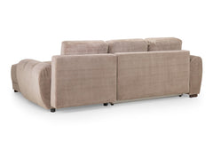 Back view of the mocha Azzuro Universal Sofa Bed with upholstered panels and low feet