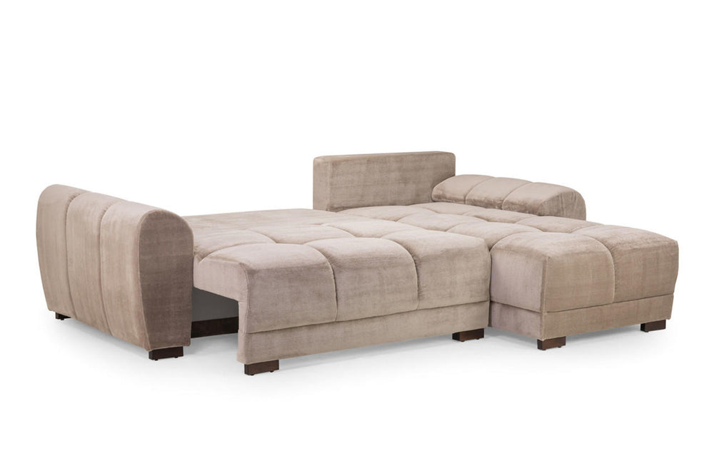 Mocha Azzuro Universal Sofa Bed extended into a flat sleeping surface