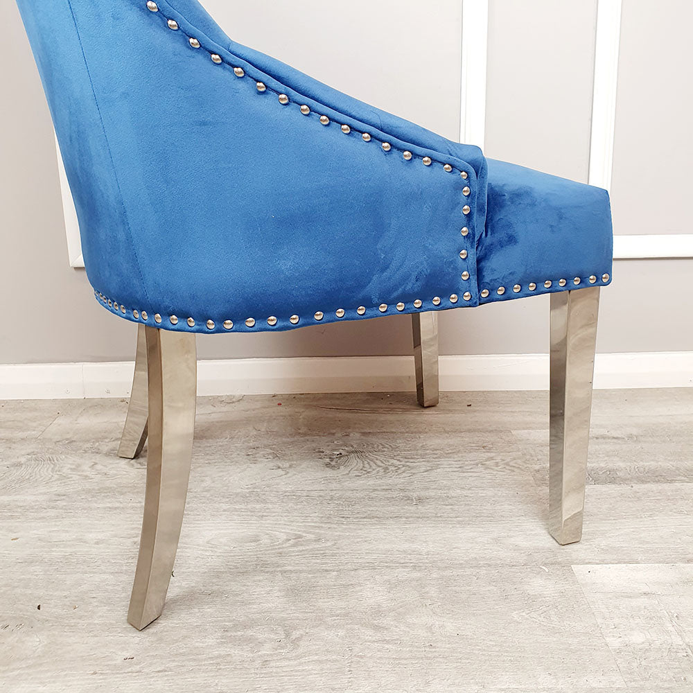 Set of 2 Blue Velvet Duke Dining chairs