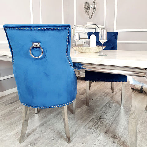 Set of 2 Blue Velvet Duke Dining chairs
