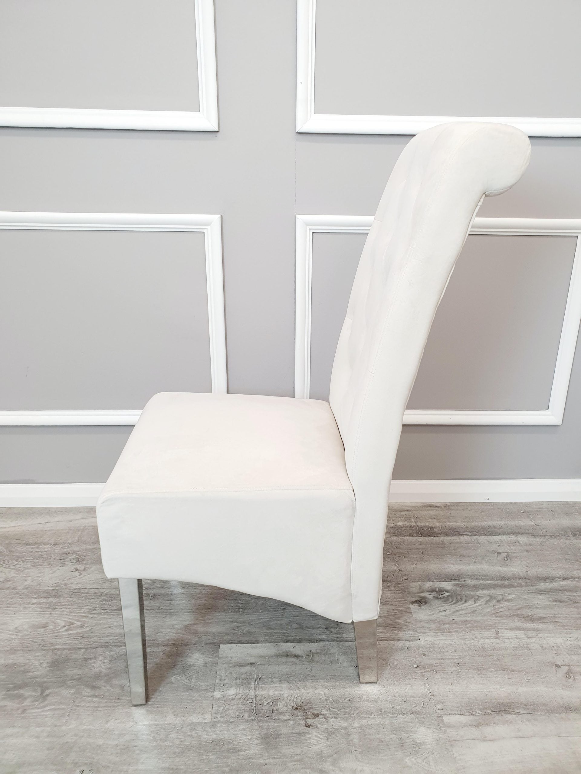 Set of 2 Cream Velvet Emma Dining chairs.