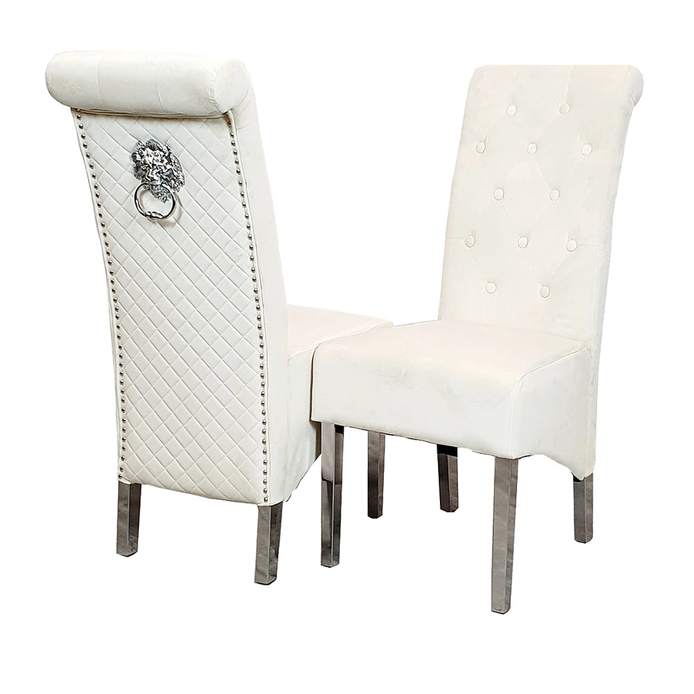Set of 2 Cream Velvet Emma Dining chairs.