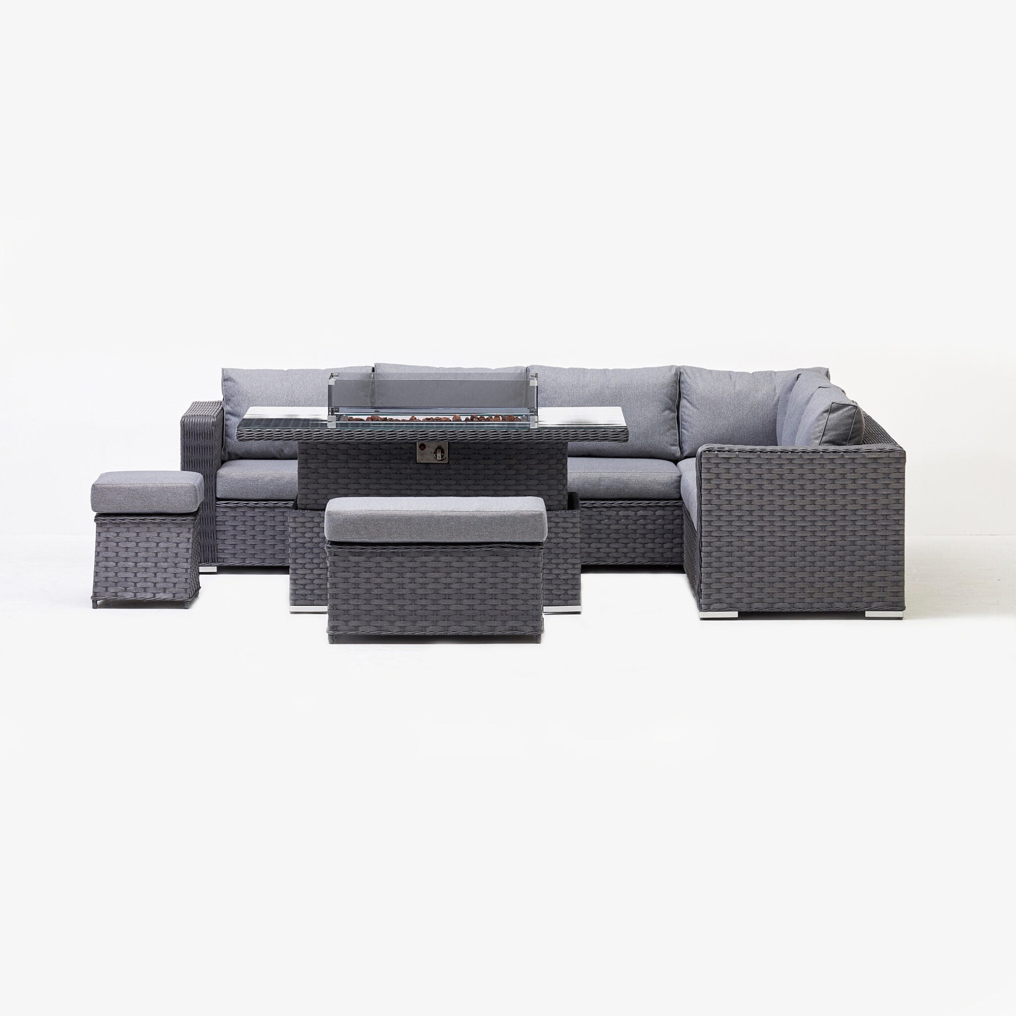 Chakra Rattan Corner Dining Set With Fire Pit