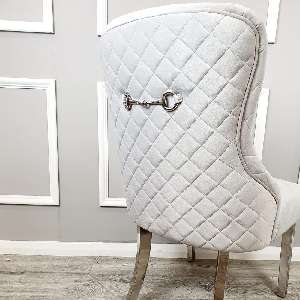 Set of 2 Kate Dining Chair White Velvet with Chrome Clasp & Quilted Back