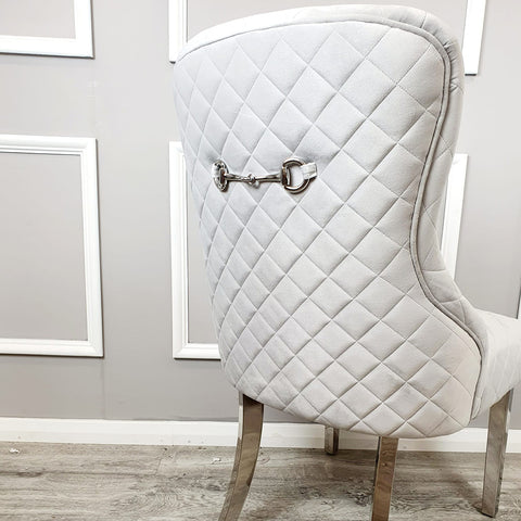 Set of 2 Kate Dining Chair White Velvet with Chrome Clasp & Quilted Back