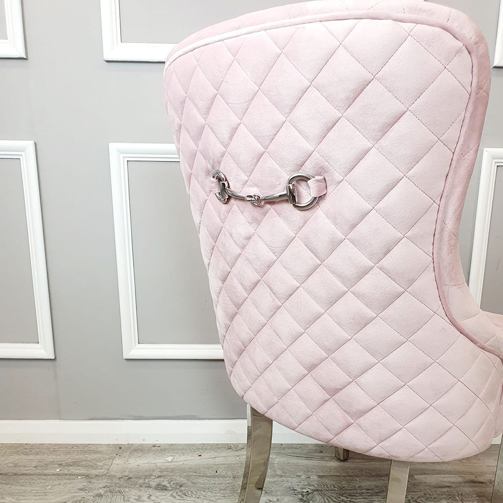 Set of 2 Kate Dining Chair Pink Velvet with Chrome Clasp & Quilted Back