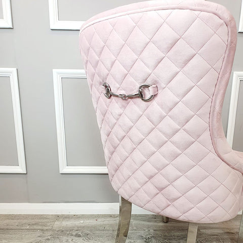 Set of 2 Kate Dining Chair Pink Velvet with Chrome Clasp & Quilted Back