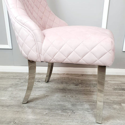 Set of 2 Kate Dining Chair Pink Velvet with Chrome Clasp & Quilted Back