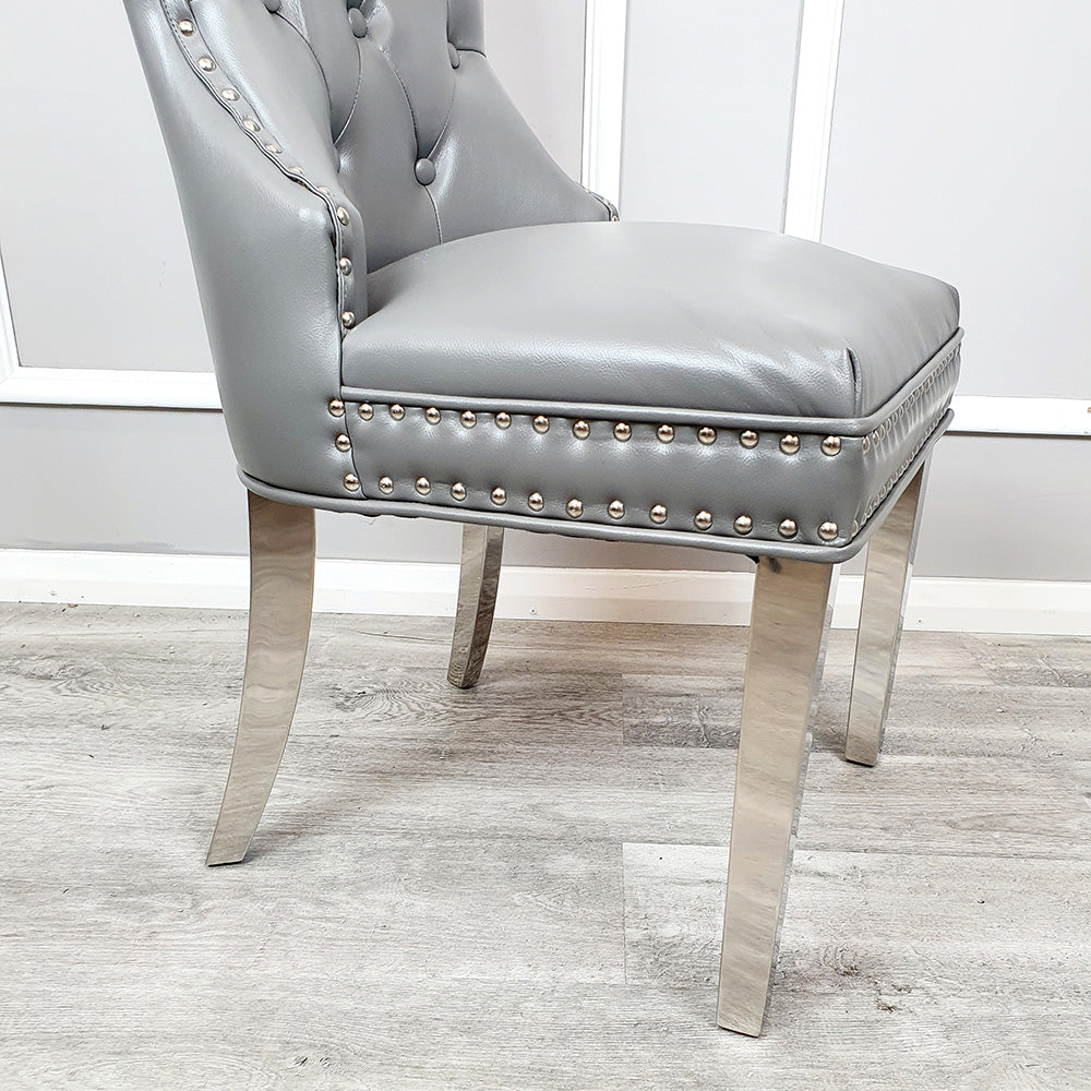 Set of 2 Mayfair Leather Dining Chairs ALL Light Grey Plain Back/Square Knocker