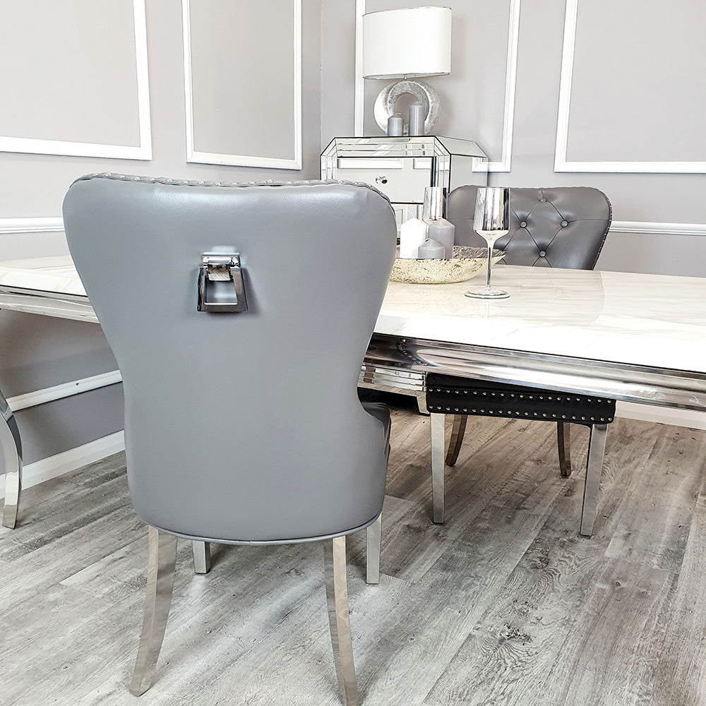 Set of 2 Mayfair Leather Dining Chairs ALL Light Grey Plain Back/Square Knocker