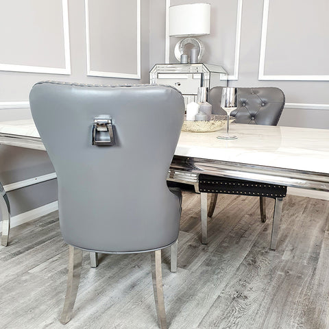 Set of 2 Mayfair Leather Dining Chairs ALL Light Grey Plain Back/Square Knocker