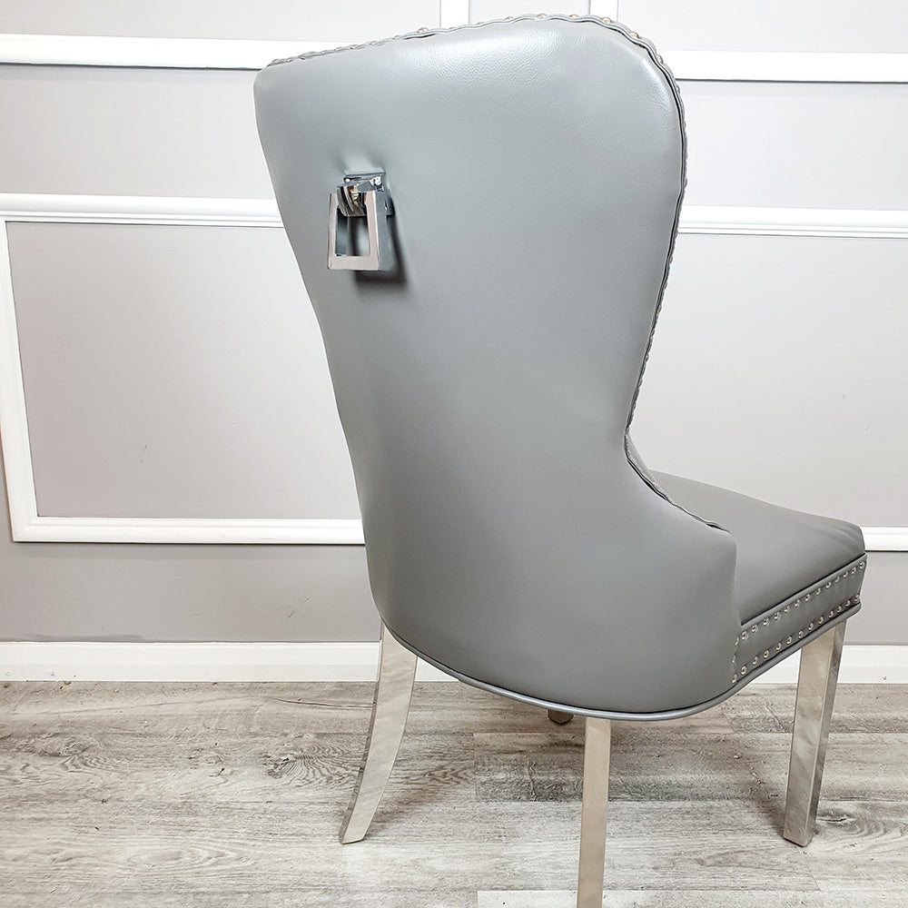 Set of 2 Mayfair Leather Dining Chairs ALL Light Grey Plain Back/Square Knocker