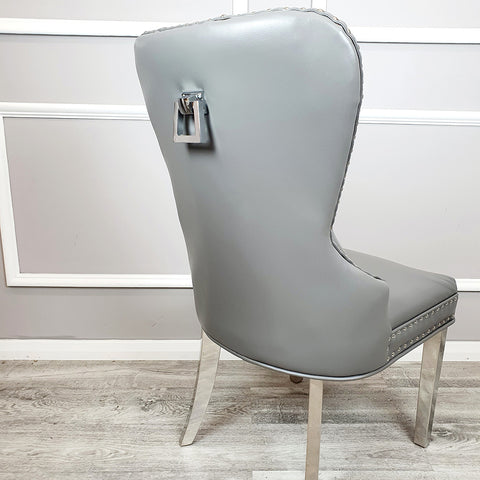 Set of 2 Mayfair Leather Dining Chairs ALL Light Grey Plain Back/Square Knocker