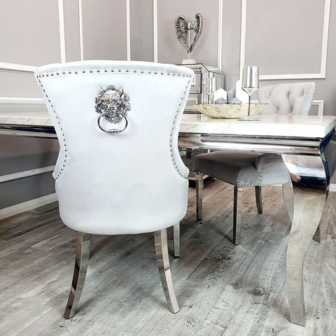 Megan  Light Grey Velvet Dining Chair / Plain Back Lion Knocker