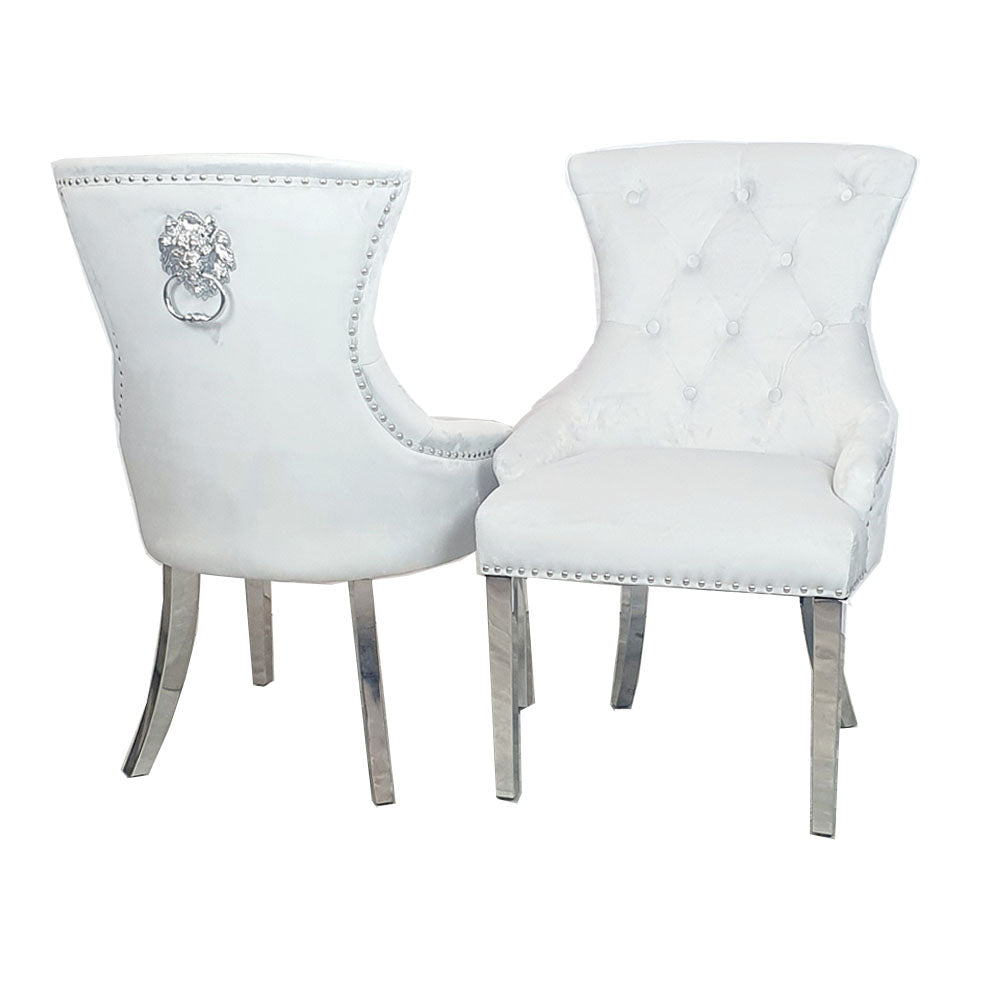 Megan  Light Grey Velvet Dining Chair / Plain Back Lion Knocker