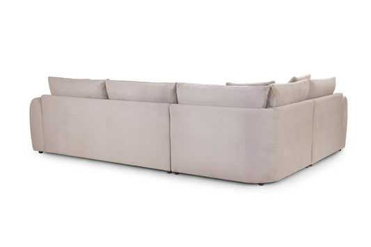 Mirabel left-corner sofa, showing its upholstered back and rounded side arms
