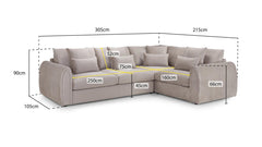 Mirabel right-corner sofa with labeled measurements: 305 cm by 215 cm