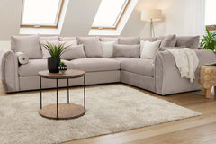 Mirabel right-corner sofa with loose scatter cushions and a chaise-style end