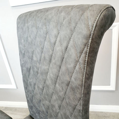 Set of 2 Grey Leather Nicole Dining chairs with Cross Stich