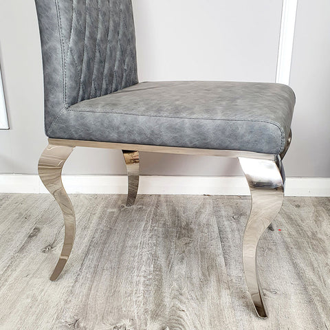 Set of 2 Grey Leather Nicole Dining chairs with Cross Stich
