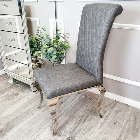 Set of 2 Grey Leather Nicole Dining chairs with Cross Stich